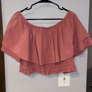 Off the Should Cropped Blouse in Salmon